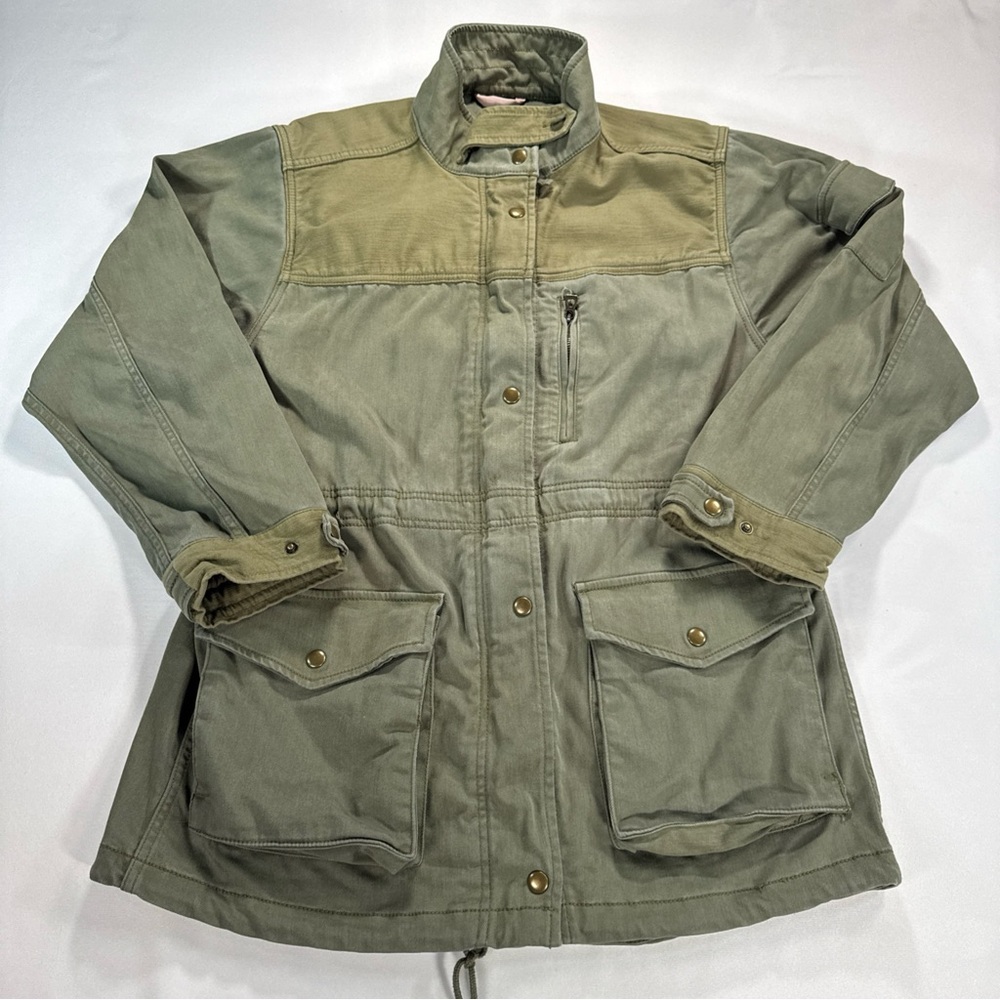 GAP Field Jacket Women Sz M Olive Utility Full Zip Snaps Pockets Outdoor Chore